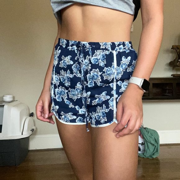 Alya Pants - Alya Blue Floral High Waisted Shorts